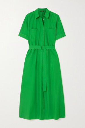 Miranda Belted Cotton-poplin Midi Shirt Dress - Green