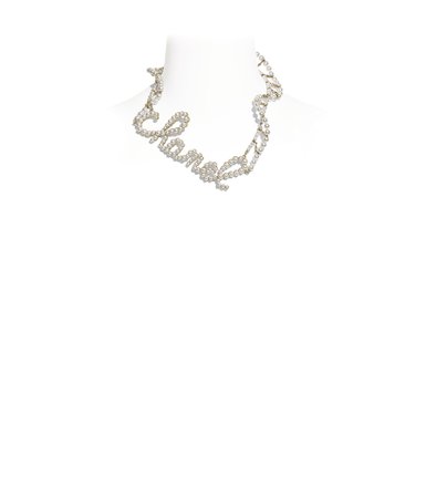 Necklace, metal & glass pearls, gold & pearly white - CHANEL