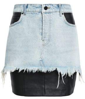 Stretch Leather-paneled Denim Mini Skirt
