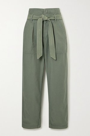 Noelle Cropped Belted Cotton-twill Cargo Pants - Green