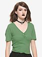 Green & Black Striped Girls Crop T-Shirt