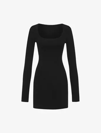 Alpine square neck Mini longsleeve knit Dress | Black – Rumored