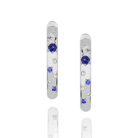 Delicato Oval Hoop Earrings with Blue Sapphires by GiGi Ferranti