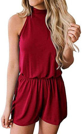 Amazon.com: avakess Women's Summer Casual Loose Halter Neck Shorts Elastic Waist Solid Color with Pocket Jumpsuits Rompers (X-Large, Dark Grey): Clothing