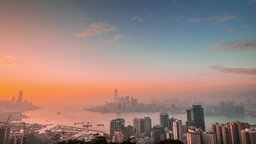 Tilt Shift. Hong Kong Skyline Aerial View At Sunset. Time Lapse Stock video footage | 8960788