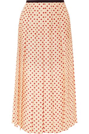 Gucci | Grosgrain-trimmed pleated printed silk-twill midi skirt | NET-A-PORTER.COM