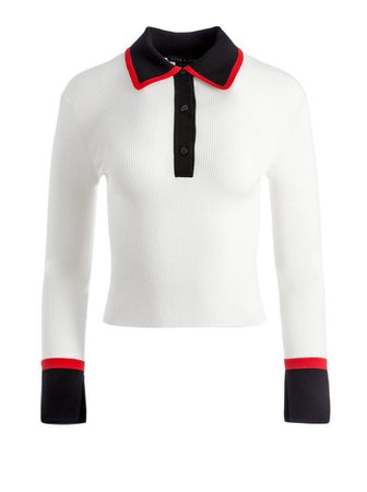 Pia Ribbed Knit Polo Sweater In Soft White Multi | Alice And Olivia