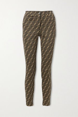 Brown Stretch-jacquard skinny pants | Fendi | NET-A-PORTER