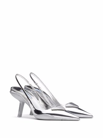 Shop Prada metallic-finish slingback pumps with Express Delivery - FARFETCH