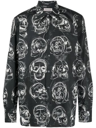Alexander McQueen skull-print shirt black & white 630549QPO42 - Farfetch
