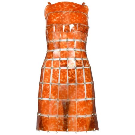 Iconic Paco Rabanne Futuristic Tortoise Vinyl and Metal Disc Dress For Sale at 1stdibs