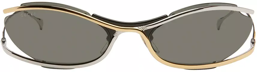 Gucci: Gold & Silver Oval Sunglasses | SSENSE