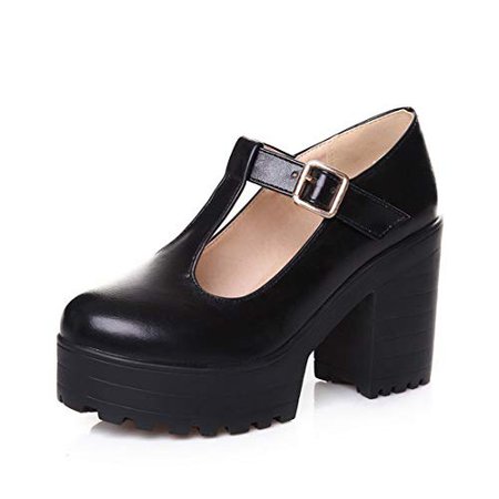 Amazon.com | Milesline Fashion Women's Round Toe Platform Shoes T-Strap Chunky Heel Mary Jane Pumps | Pumps