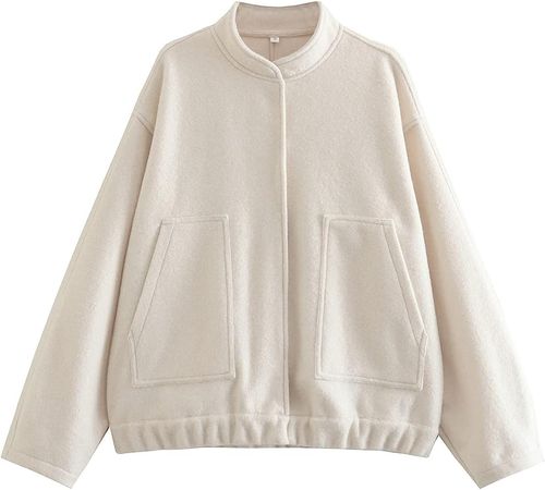 Amazon.com: Arssm Women Oversized Long Sleeve Shacket Jackets Wool Blend Coat Button Down Outerwear Bomber Jackets(Beige-S) : Clothing, Shoes & Jewelry