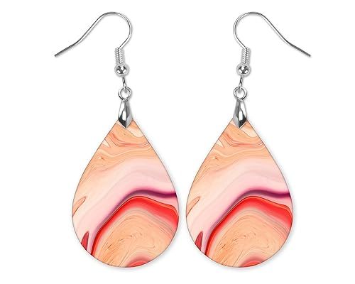 Amazon.com: Peach Coral Pink Red Swirl Teardrop Dangle Earrings Colorful Summer Jewelry Gift for Women Mom Handmade byThe Painted Pug (Peach Swirl) (Front Side Image Only) : Handmade Products