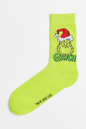 Motif-detail Socks - Light green/The Grinch - Men | H&M CA