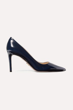 85 Glossed Textured-leather Pumps - Midnight blue