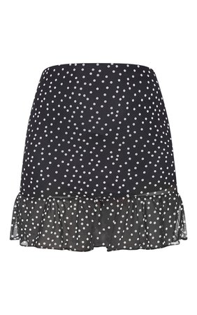 Black Polkadot Mesh Frill Hem Mini Skirt | PrettyLittleThing USA