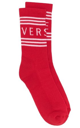versace logo socks red white