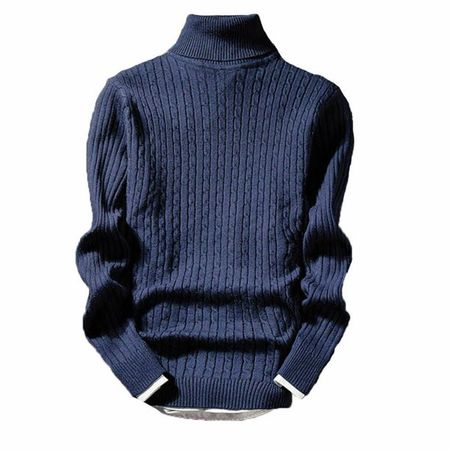 Calsunbaby Winter Men Warm Cotton High Neck Pullover Sweater Turtleneck Navy Blue M - Walmart.com