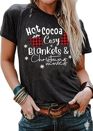 Amazon.com: Buffalo Plaid Christmas Tree Shirt Tee for Women Hot Cocoa Cozy Blankets Christmas Movies Tshirts Funy Merry Xmas Shirt (Medium, Gray) : Clothing, Shoes & Jewelry