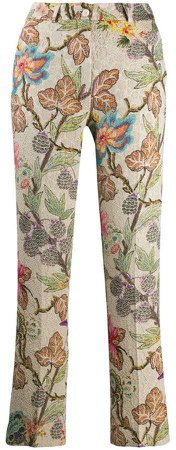 floral jacquard trousers