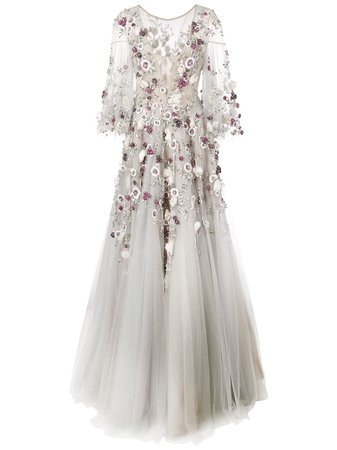 Marchesa Embroidered Floral Flared Gown