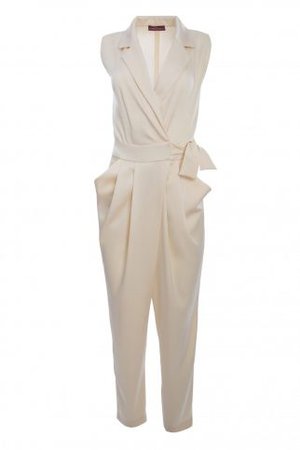 Ivory fitted formal jumpsuit with a waist bow - Hatue Couture - Anderson Club