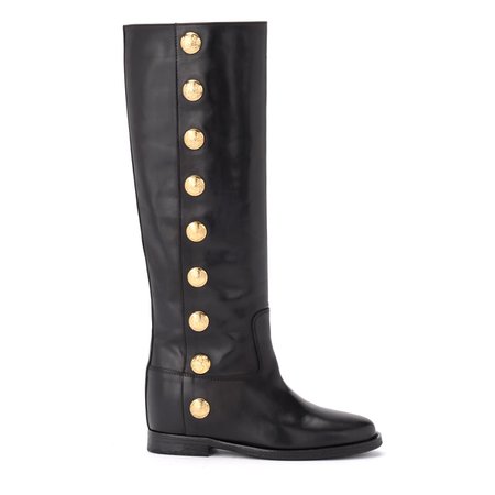 Via Roma 15 Boot In Black Leather With Gold Buttons