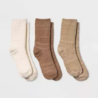 Women's Textured 3pk Crew Socks - Universal Thread™ Oatmeal 4-10 : Target