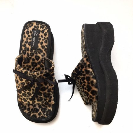 Vintage 90s Faux Fur Leopard Print Slides Platform Sandals | Etsy