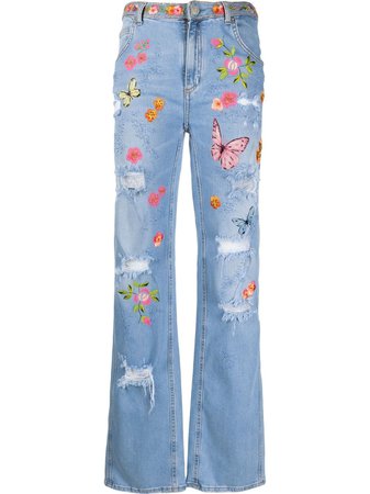 Blumarine Distressed butterfly-motif Jeans - Farfetch