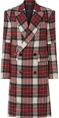 Kendall Double-breasted Tartan Wool Coat - Red
