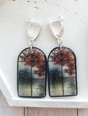 autum stained glass window earrings