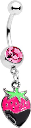 Amazon.com: Body Candy 14G Steel Navel Ring Piercing Pink Accent Yummy Chocolate Strawberry Dangle Belly Button Ring: Clothing