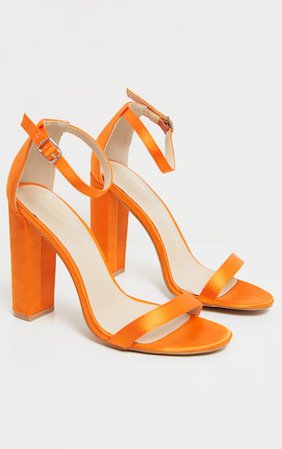 Orange Satin May Block Heel Sandal | Shoes | PrettyLittleThing