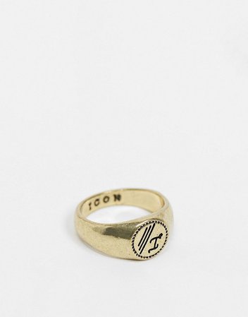 Icon Brand signet ring in gold with engraving | ASOS