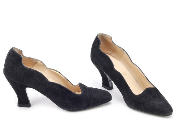 US size 6.5 Luxury Italian Shoes Vintage 80s Deep Black Suede | Etsy