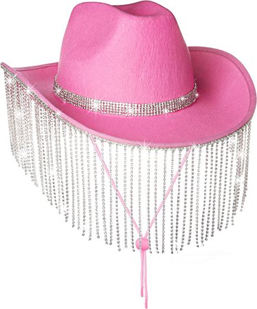 Amazon.com: MGupzao Pink Cowgirl Hat Bachelorette Party,Cowboy Rhinestone Hat Costume Accessories for Women,Bride to be Gift,Cow Girl Hats Bachelorette Party Novelty with Tassel Design Adjustable Neck Drawcord : Clothing, Shoes & Jewelry