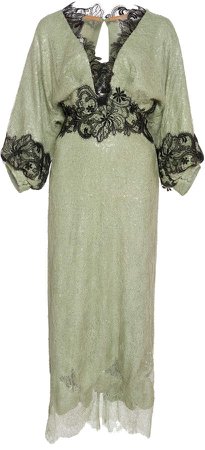 Gossamer Lace-Trimmed Chantilly Lace Midi Dress