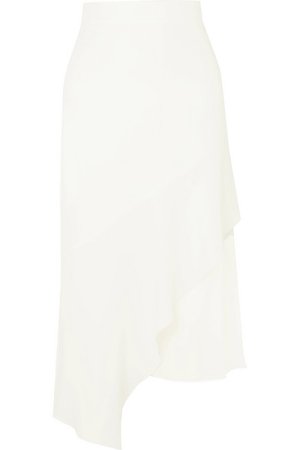 Cushnie | Asymmetric silk chiffon-trimmed stretch-crepe midi skirt | NET-A-PORTER.COM