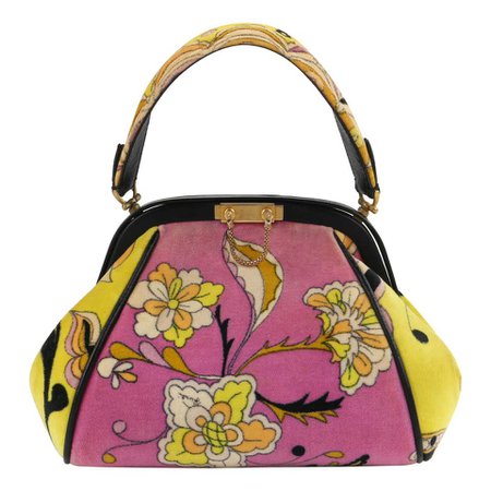 EMILIO PUCCI by Jana c.1960s Floral Signature Print Velveteen Structured Handbag For Sale at 1stdibs