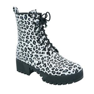 White wild Leopard Lace Up Combat Boot – Glam And Pop