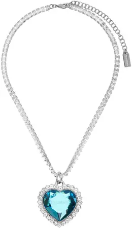 VETEMENTS: Silver & Blue Crystal Heart Necklace | SSENSE