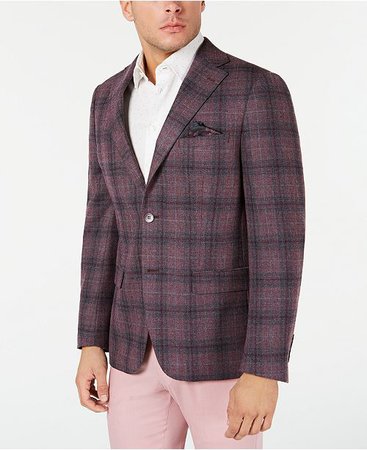 Tallia Men's Slim-Fit Gray/Pink Plaid Sport Coat & Reviews - Blazers & Sport Coats - Men - Macy's