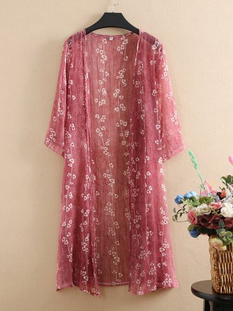 Impressão casual Chiffon Floral 3/4 Praia Plus Tamanho Kimono - NewChic