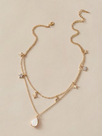 1pc Rhinestone Engraved Star Charm Layered Necklace | SHEIN USA