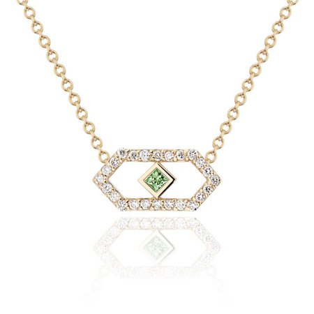 Gianna Pendant with Diamonds and Green Sapphire in 14k Yellow Gold by GiGi Ferranti