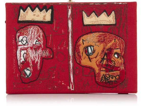 Basquiat 2 Crowns Appliquéd Embroidered Canvas Clutch
