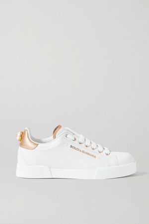 Logo-embellished Leather Sneakers - White